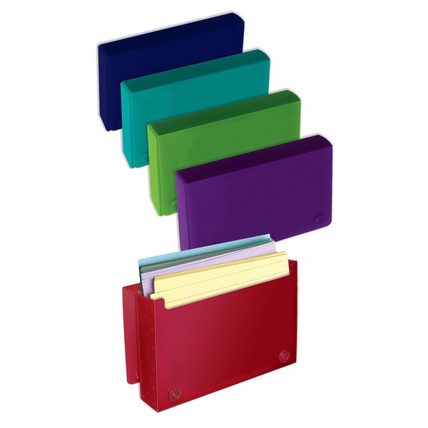 Better Office Products Index Card Case, 3in. x 5in. Semi-Rigid Plastic, Button Snap Closure, 5 Color Assortment, 24PK 51484